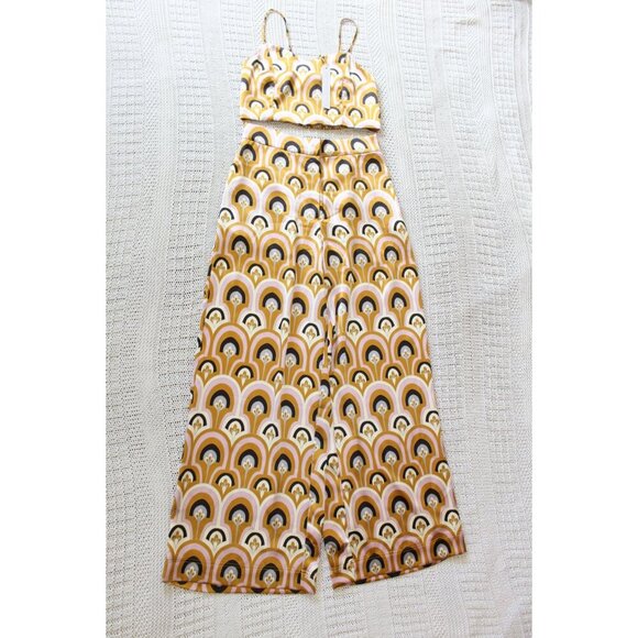 NWT House of Harlow Palazzo Pants & Top Set Satin Wide Leg Size M Golden Rainbow - Picture 10 of 13